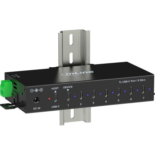 Preview: USB 3.2 Industrie-Hub 7-Port USB-C, Aluminium, DIN-Schiene
