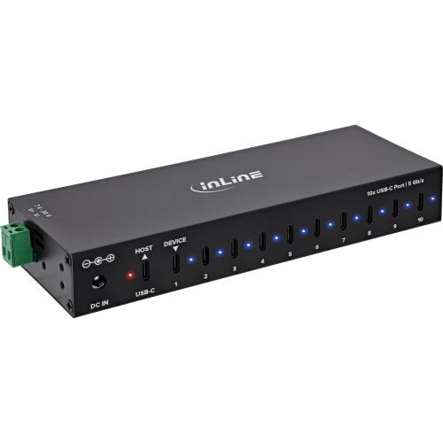 USB 3.2 Industrie-Hub 10-Port USB-C, Aluminium, DIN-Schiene