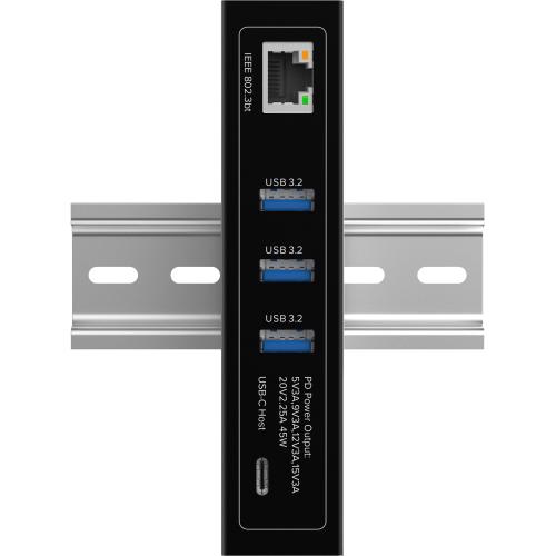 Preview: USB PoE Hub Industrie, 4-Port, 3x USB-A/1x USB-C, Gigabit, 60 W