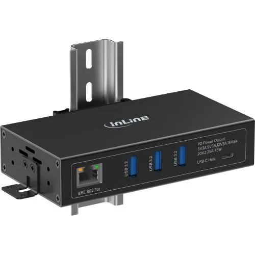 USB PoE Hub Industrie, 4-Port, 3x USB-A/1x USB-C, Gigabit, 60 W