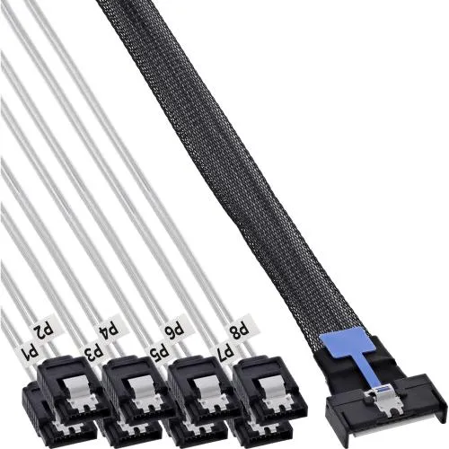 MCIO x8 Breakout-Kabel auf 8x SATA, 1 m