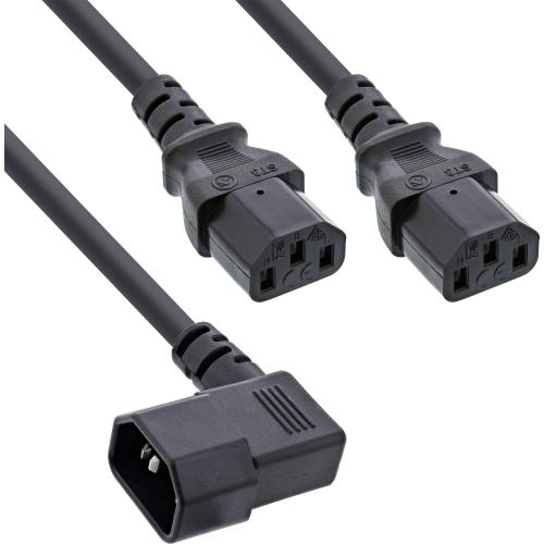 Netz-Y-Kabel C14 gewinkelt auf 2x C13, schwarz