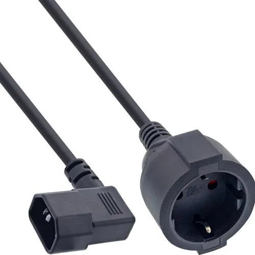 Netz Adapter Kabel C14 gewinkelt auf Schutzkontakt, schwarz