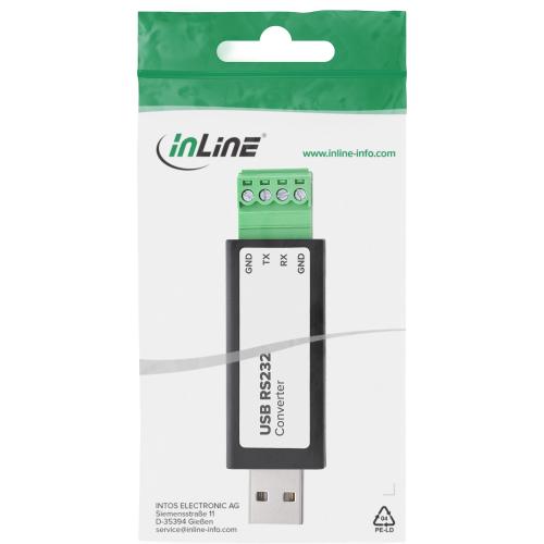 Preview: USB zu RS232 Konverter, FTDI FT232RNL, USB-A auf Schraubklemme