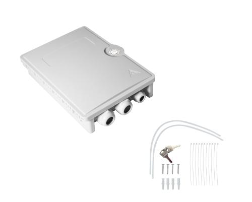 FTTH Hausanschlussbox – 6× LC Quad / SC Duplex – max. 24 Fasern – unbestückt – Grau