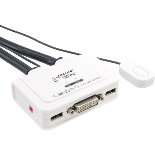 InLine® KVM Switch 2fach DVI-D USB mit Audio integr. Kabel