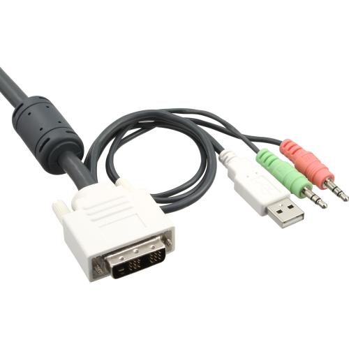 InLine® KVM Switch 4fach DVI-D USB mit Audio integr. Kabel