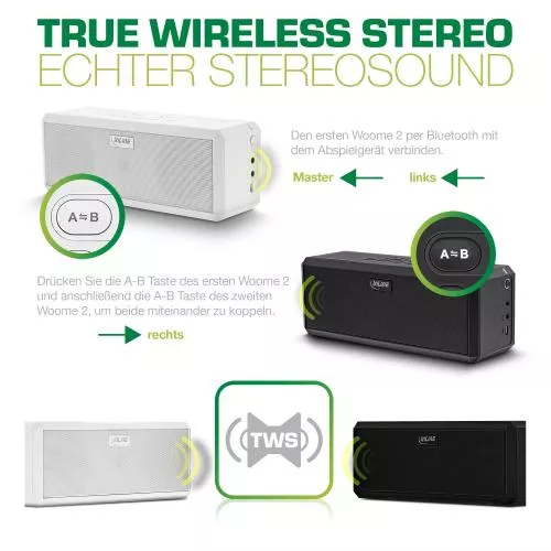 InLine® WOOME 2 TWS True Wireless Stereo Bluetooth Lautsprecher Doppelpack schwarz
