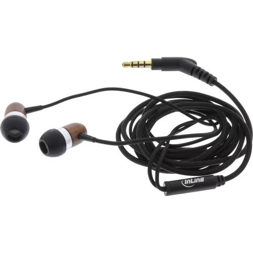 InLine® wood InEar Headset mit Kabelmikrofon und Funktionstaste Walnuß