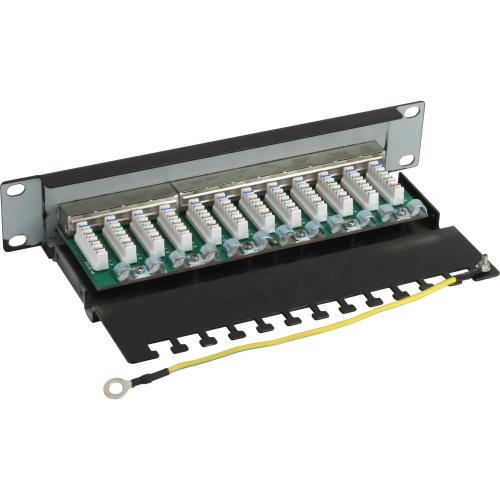 Preview: Patchpanel Cat.6 – 12-fach, 10" (25,4 cm), 1HE, schwarz (RAL 9005)