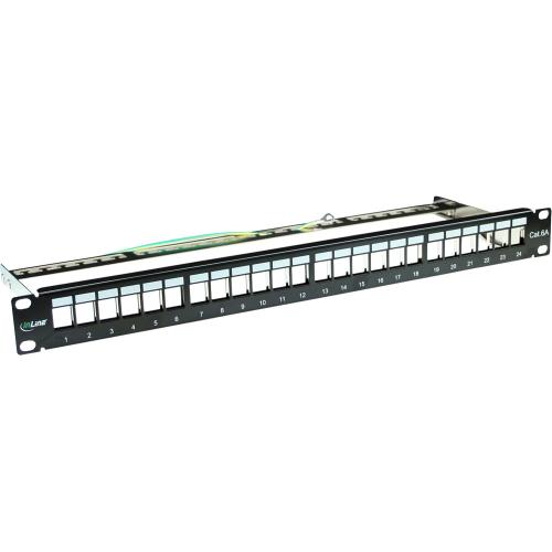 InLine® Patchfeld Cat.6A 24fach Keystone Snap In Leerblech Patchpanel 19Zoll 1HE schwarz