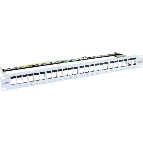 InLine® Patchfeld Cat.6A 24fach Keystone Snap In Leerblech Patchpanel 19Zoll 1HE lichtgrau RAL7035