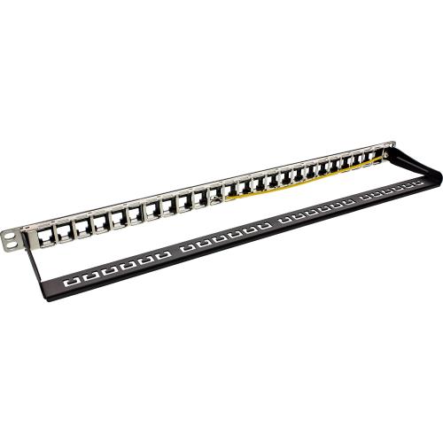 Preview: Patchpanel Leerblech – 24-fach, 19" (48,26 cm), 0,5HE, schwarz, für Keystone Snap-In Module
