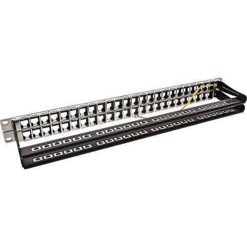 Preview: Patchpanel Leerblech – 48-fach, 19" (48,26 cm), 1HE, schwarz, für Keystone Snap-In Module