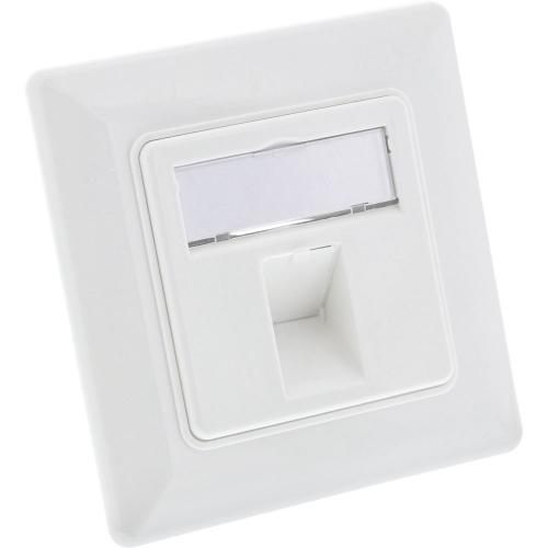 Rahmenset für 1x RJ45 Buchse LSA Einsatz Keystone SNAP-In, weiß RAL9010