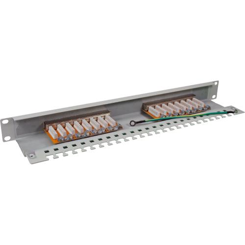 Preview: Patchpanel Cat.6 – 16-fach, 19" (48,26 cm), 1HE, lichtgrau (RAL 7035)