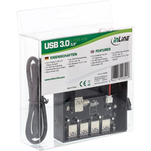Preview: InLine® USB 3.0 Hub 4fach für den 3,5Zoll Schacht schwarz