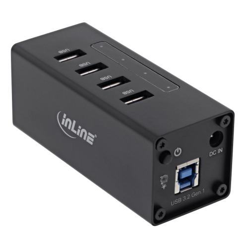 Preview: InLine® USB 3.0 Aluminium Hub 4 Port schwarz mit 2,5A Netzteil