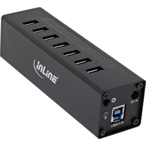 Preview: InLine® USB 3.0 Hub 7 Port Aluminiumgehäuse schwarz mit 2,5A Netzteil