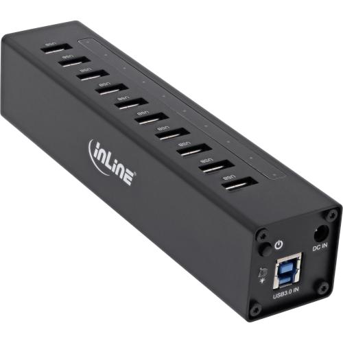 Preview: InLine® USB 3.0 Hub 10 Port Aluminiumgehäuse schwarz mit 4A Netzteil