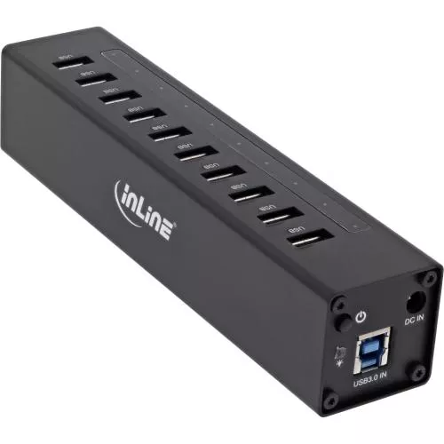 InLine USB 3.0 Hub 10 Port Aluminiumgehäuse schwarz mit 4A Netzteil
