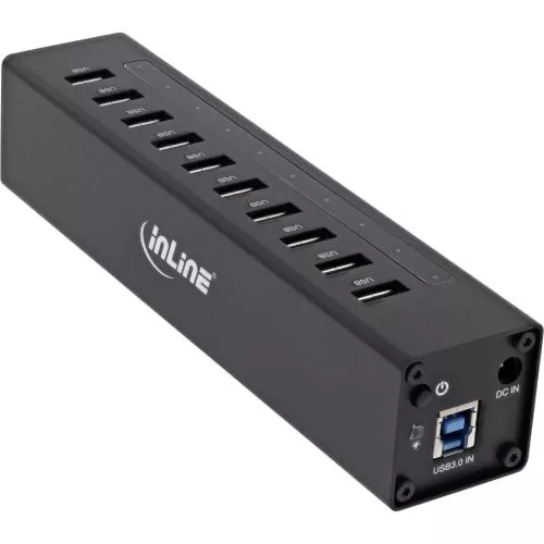 InLine® USB 3.0 Hub 10 Port Aluminiumgehäuse schwarz mit 4A Netzteil