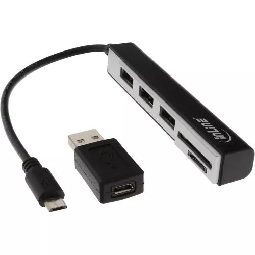 InLine® USB OTG Cardreader 3fach USB 2.0 Hub für SDXC und microSD mit Adapter