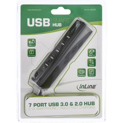 Preview: InLine® Smart Hub 7fach USB 3.0 2.0 Hub mit Schnelllade Anschluss
