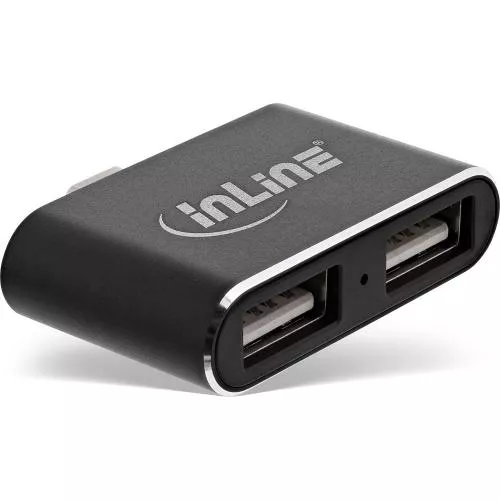 InLine Mini USB 2.0 Hub USB TypC Stecker auf 2x USB A Buchse schwarz