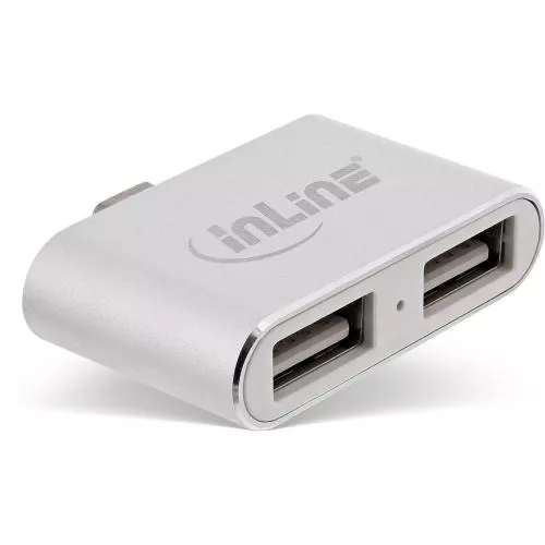 InLine Mini USB 2.0 Hub USB TypC Stecker auf 2x USB A Buchse silber