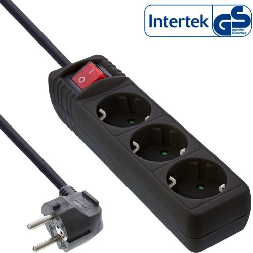 InLine® Steckdosenleiste 3-fach Schutzkontakt mit Schalter 1,5m schwarz