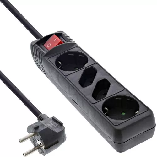 Steckdosenleiste 4-fach mit Schalter – 2x Schutzkontakt + 2x Euro – 5 m – schwarz