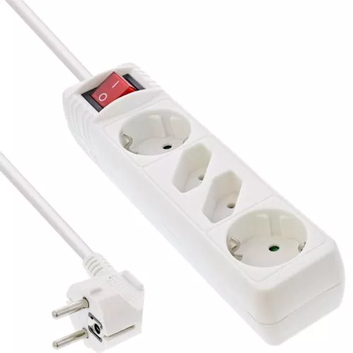 Steckdosenleiste 4-fach mit Schalter – 2x Schutzkontakt + 2x Euro – 1,5 m – weiß
