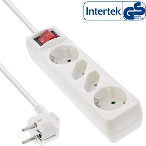 InLine® Steckdosenleiste 4-fach 2x Schutzkontakt + 2x Euro mit Schalter 1,5m weiß