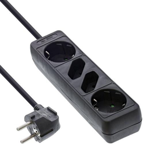 Steckdosenleiste 4-fach – 2x Schutzkontakt + 2x Euro – 1,5 m – schwarz