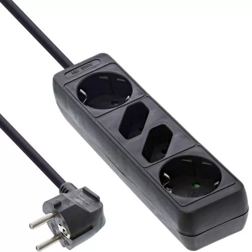 Steckdosenleiste 4-fach – 2x Schutzkontakt + 2x Euro – 1,5 m – schwarz