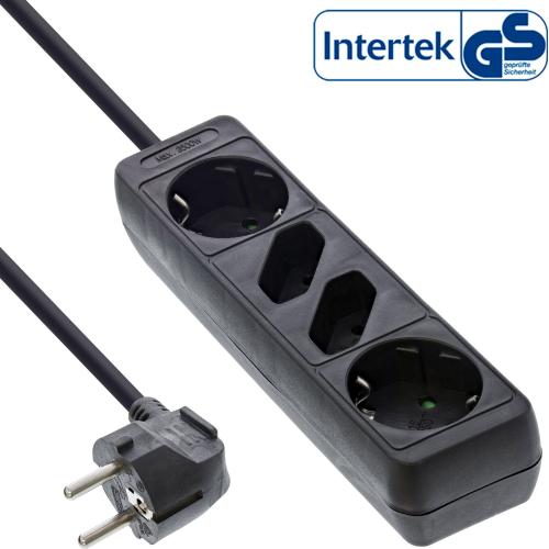 InLine® Steckdosenleiste 4-fach 2x Schutzkontakt + 2x Euro 1,5m schwarz