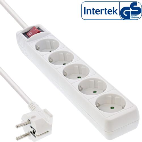 InLine® Steckdosenleiste 5-fach Schutzkontakt mit Schalter 1,5m weiß