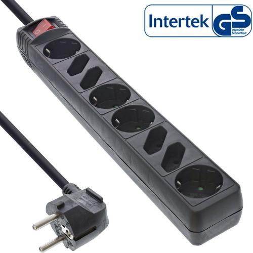 InLine® Steckdosenleiste 8-fach 4x Schutzkontakt + 4x Euro mit Schalter 1,5m schwarz
