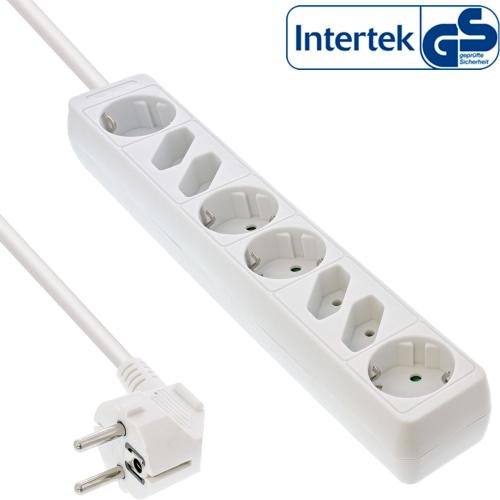 InLine® Steckdosenleiste 8-fach 4x Schutzkontakt + 4x Euro 1,5m weiß