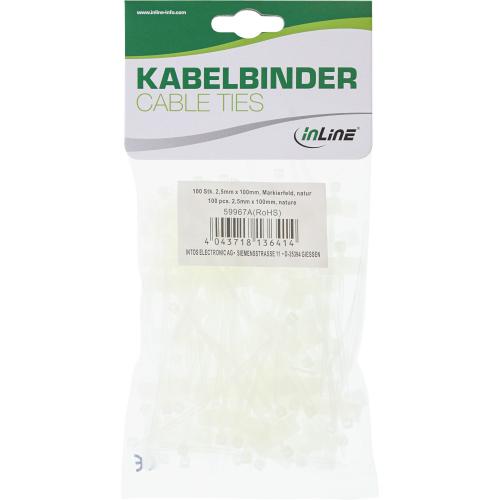 Preview: Kabelbinder 100 x 2,5 mm – Natur, mit Markierfeld 8x24 mm, 100 Stück