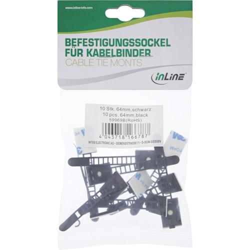 Preview: Kabelbinder-Bündelklemme 64 mm – Selbstklebend, Schwarz, 10 Stück