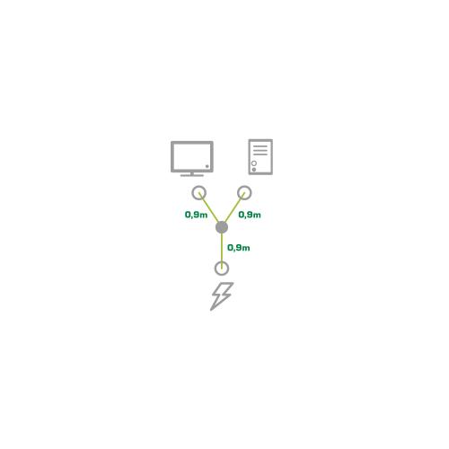 Preview: Netz-Y-Kabel C14 gewinkelt auf 2x C13, schwarz