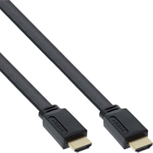 InLine® HDMI 1.4 High Speed Kabel, Flach, Ethernet, Stecker Stecker, schwarz, Kontakte vergoldet