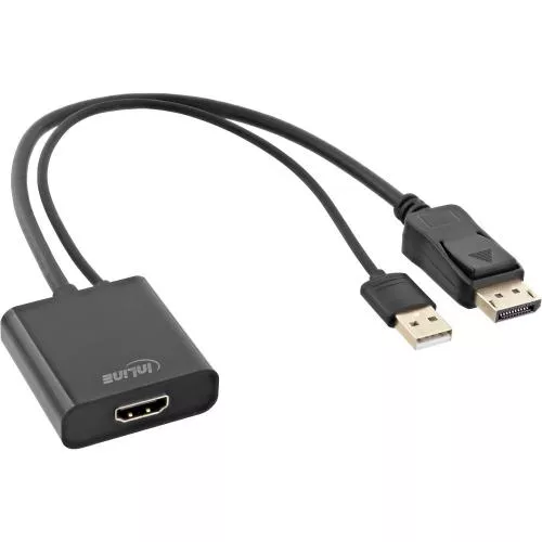 InLine HDMI BU zu DisplayPort ST Konverter Kabel 4K schwarz/gold 0,3m