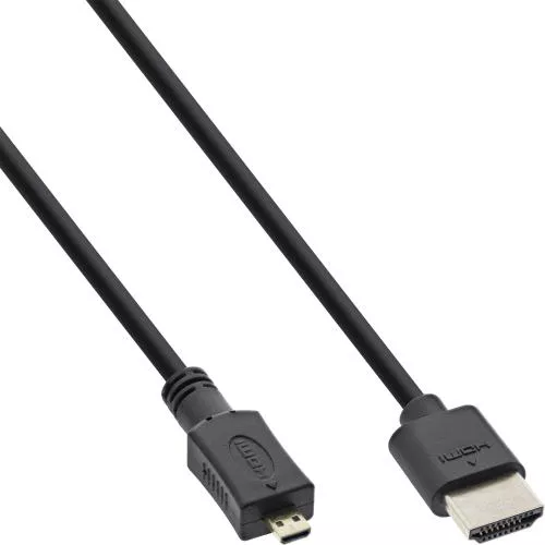 InLine® HDMI Superslim Kabel A an D HDMI-High Speed mit Ethernet Premium schwarz / gold
