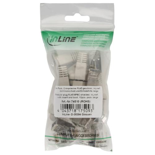 Preview: RJ45 Crimpstecker – Geschirmt mit Knickschutz & Einfädelhilfe, 10er Pack, beige