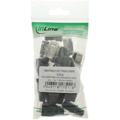 Preview: RJ45 Crimpstecker – Geschirmt mit Knickschutz & Einfädelhilfe, 10er Pack, grau