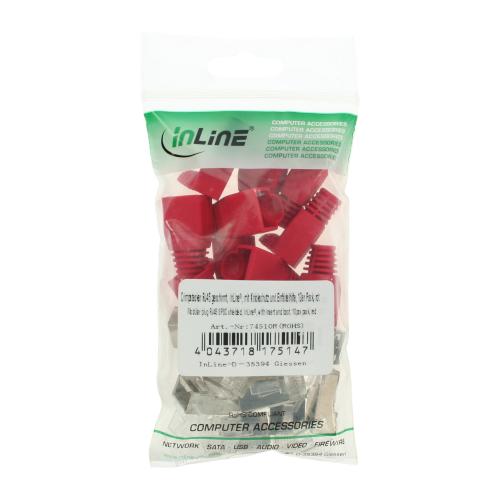 Preview: RJ45 Crimpstecker – Geschirmt mit Knickschutz & Einfädelhilfe, 10er Pack, rot