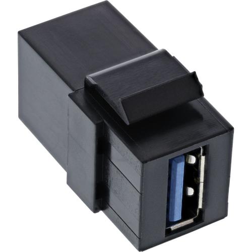 USB 3.0 Keystone-Modul Snap-In, Buchse/Buchse, 90° gewinkelt, schwarz